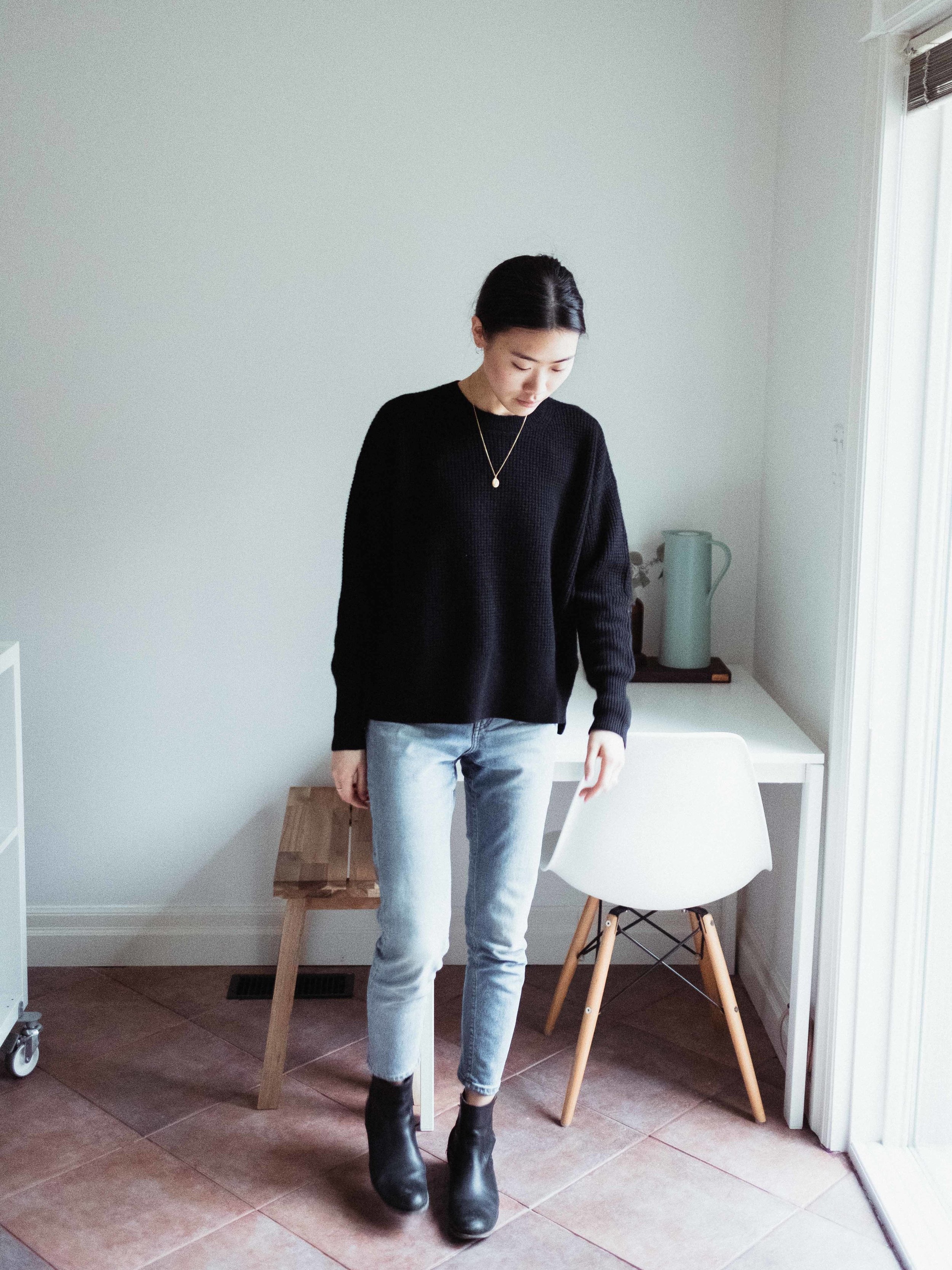 Everlane cashmere top waffle square crew